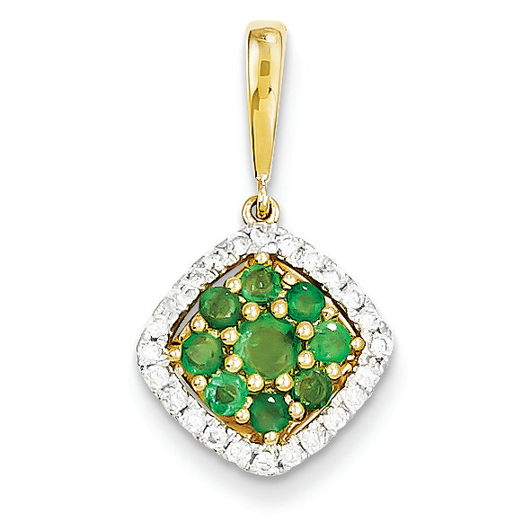 0.7 Carat 14K Gold Diamond & Emerald Pendant