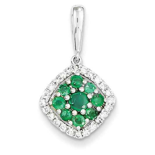 0.7 Carat 14K White Gold Diamond & Emerald Pendant