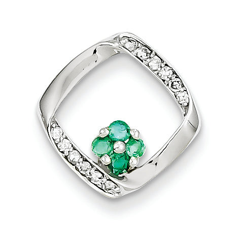 0.3 Carat 14K White Gold Diamond & Emerald Pendant