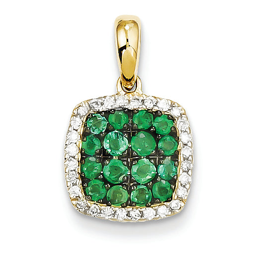 0.7 Carat 14K Gold Diamond & Emerald Pendant
