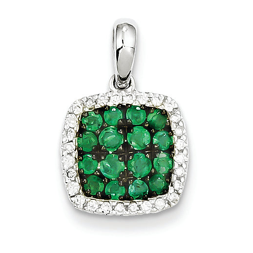 0.7 Carat 14K White Gold Diamond & Emerald Pendant