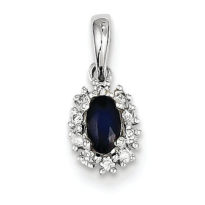 0.5 Carat 14K White Gold Diamond & Sapphire Oval Pendant