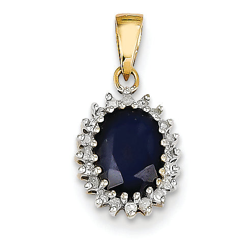 1.4 Carat 14K Gold Diamond and Dark Sapphire Pendant