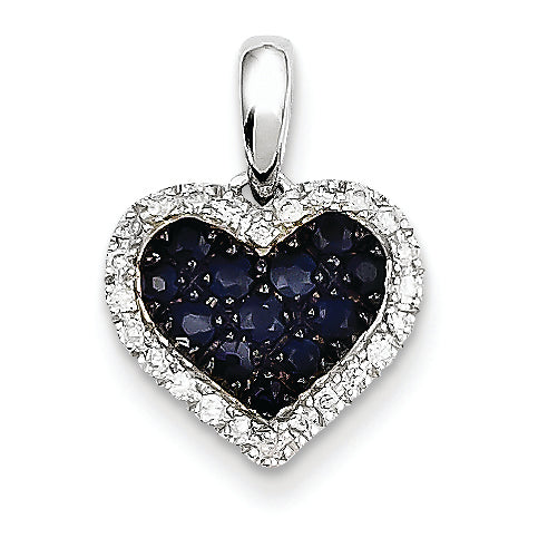 0.6 Carat 14K White Gold Diamond & Sapphire Heart Pendant
