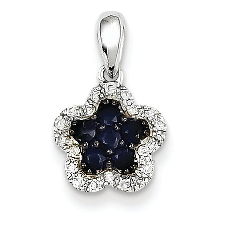 0.4 Carat 14K White Gold Diamond & Sapphire Flower Pendant