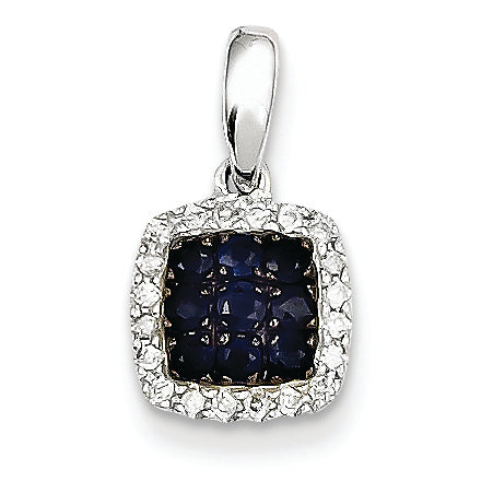 0.5 Carat 14K White Gold Diamond & Sapphire Square Pendant