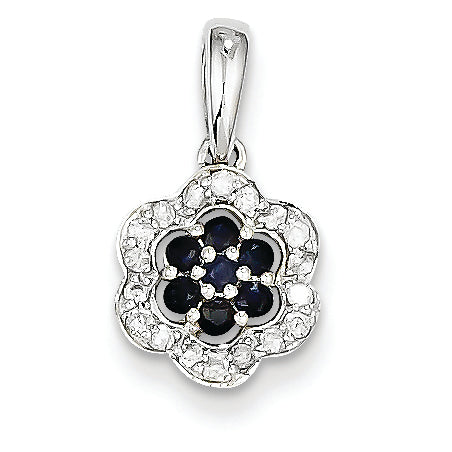 0.3 Carat 14K White Gold Diamond & Sapphire Flower Pendant