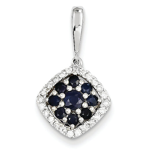 0.9 Carat 14K White Gold Diamond & Sapphire Pendant