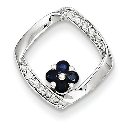 0.3 Carat 14K White Gold Diamond & Sapphire Square Pendant Slide
