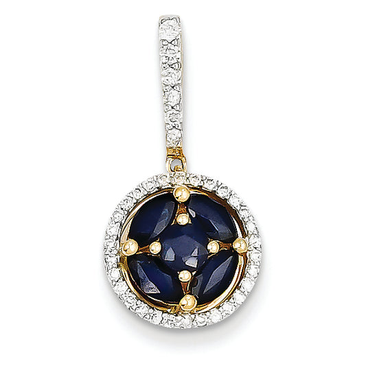 1.3 Carat 14K Gold Diamond & Sapphire Pendant
