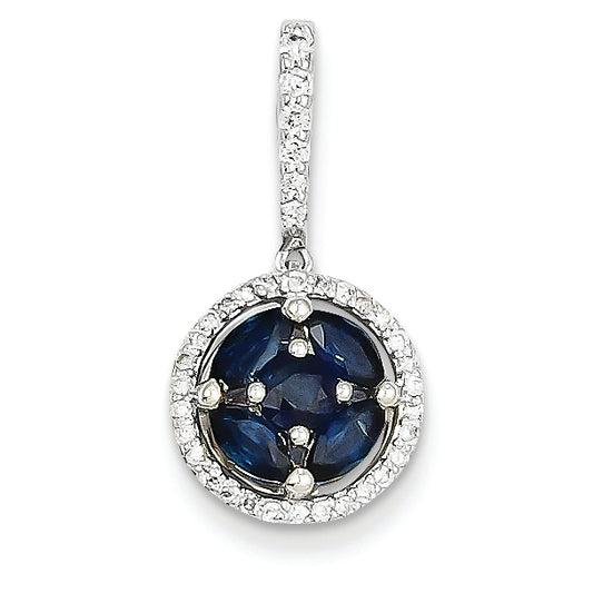 1.3 Carat 14K White Gold Diamond & Sapphire Circle Pendant
