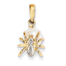 14K Gold Diamond and Freshwater Cultured Pearl Spider Pendant