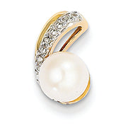 14K Gold Diamond and Freshwater Cultured Pearl Pendant
