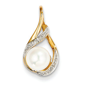 14K Gold Diamond and Freshwater Cultured Pearl Pendant