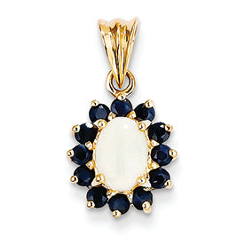 1.5 Carat 14K Gold Genuine Opal and Sapphire Pendant