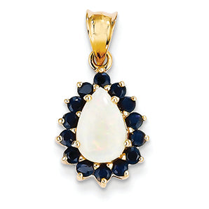 1.5 Carat 14K Gold Genuine Opal and Sapphire Pendant
