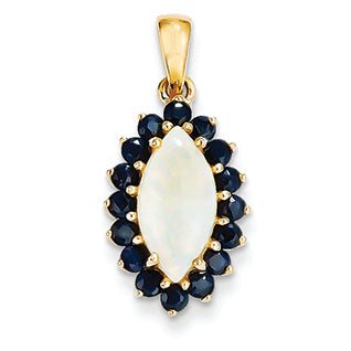 1.9 Carat 14K Gold Genuine Opal and Sapphire Pendant