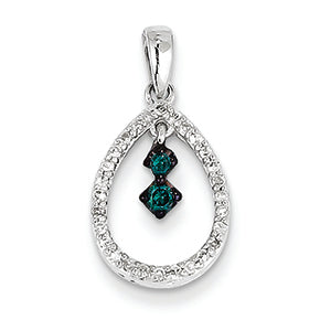 0.2 Carat 14K White Gold White & Blue Diamond Teardrop Pendant