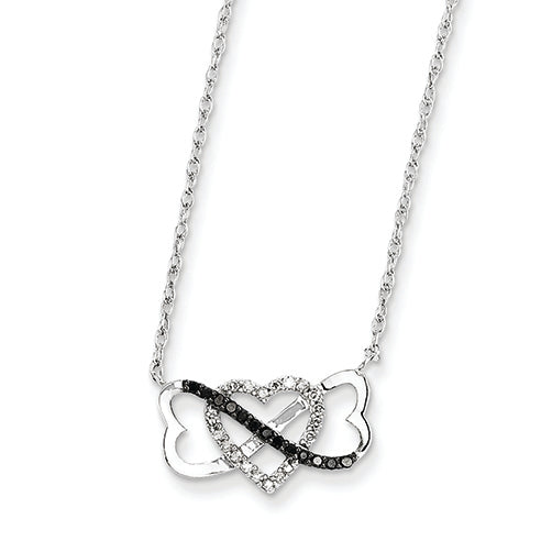 0.1 Carat 14K White Gold w/ Black and White Diamond Triple Heart Pendant