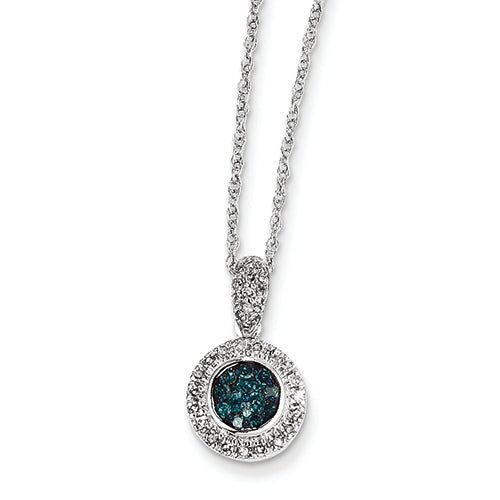 0.3 Carat 14K White Gold w/ Blue and White Diamond Circle Pendant