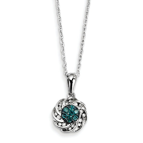 0.3 Carat 14K White Gold w/ Blue and White Diamond Circle Pendant