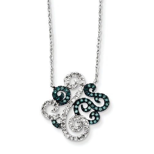 0.4 Carat 14K White Gold w/ Blue and White Diamond Fancy Pendant