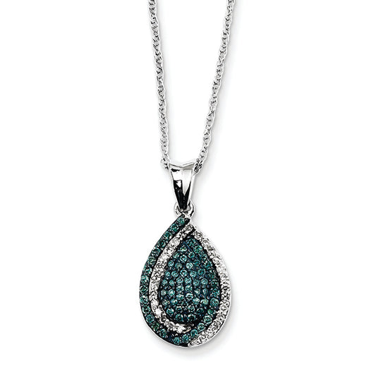 0.5 Carat 14K White Gold w/ Blue and White Diamond Teardrop Pendant