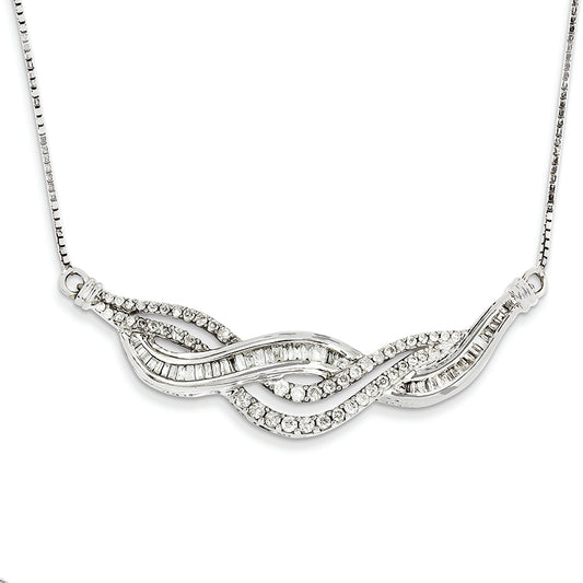 1.1 Carat 14K White Gold 1ct Diamond Baguette Swirl 20in w/2in ext Necklace