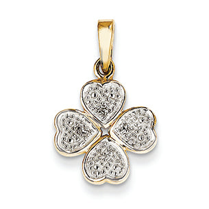 14K Gold Diamond Heart Clover Pendant