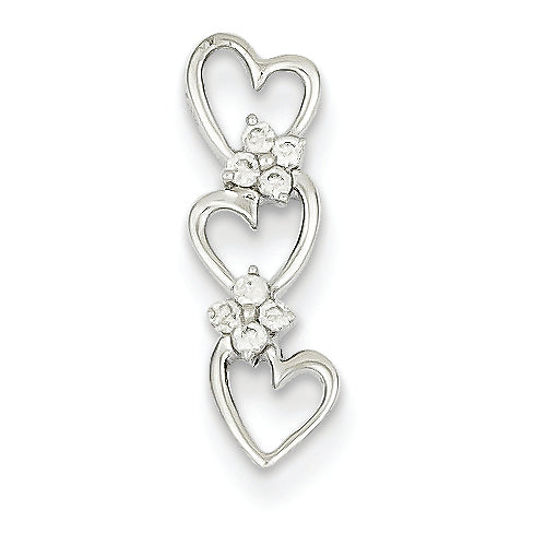0.1 Carat 14K White Gold Diamond Triple Heart Pendant Slide