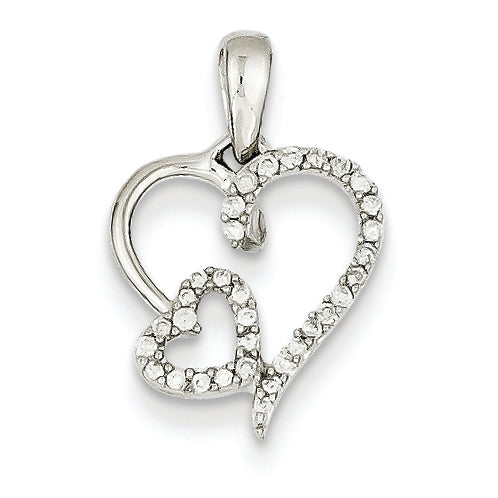 0.1 Carat 14K White Gold 0.12ct Diamond Double Heart Pendant