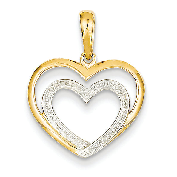 14K Gold Diamond & Rhodium Double Heart Pendant