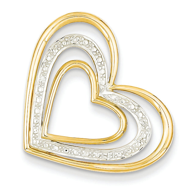 14K Gold Diamond & Rhodium Triple Heart Slide Pendant
