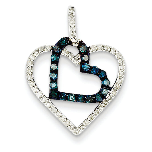0.4 Carat 14K White Gold White & Blue Diamond Heart Pendant