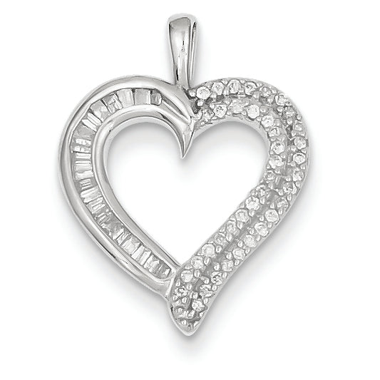 0.3 Carat 14K White Gold 0.26ct Diamond Baguette Heart Pendant