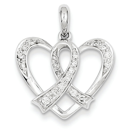 0.2 Carat 14K White Gold & Diamond Heart with Awareness Ribbon Pendant