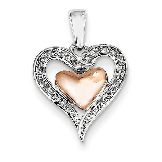 0.1 Carat 14K White Gold & Rose Rhodium Diamond Heart Pendant