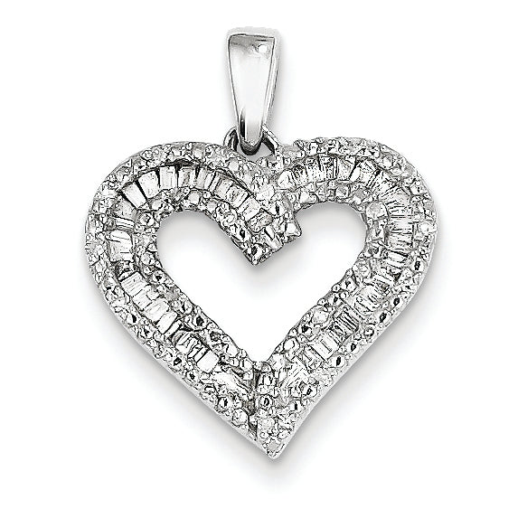 0.3 Carat 14K White Gold 0.31ct Diamond Baguette Heart Pendant