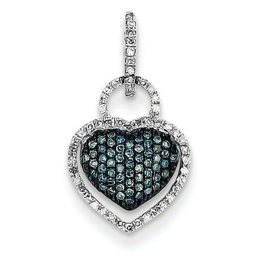 0.3 Carat 14K White Gold White and Blue Diamond Heart Pendant