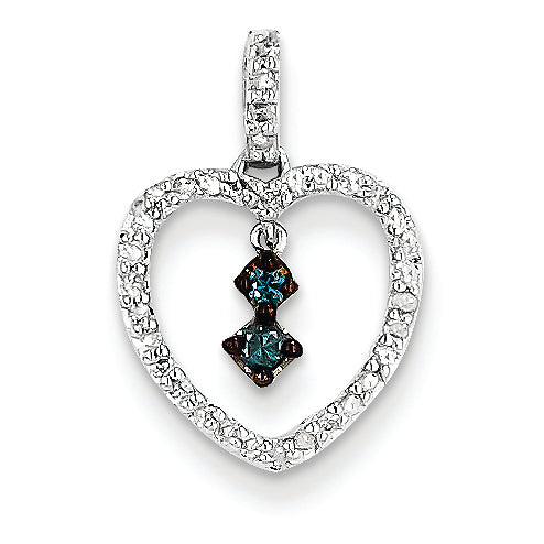 0.2 Carat 14K White Gold White & Blue Diamond Heart Pendant