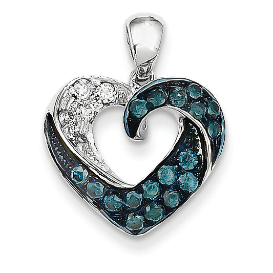0.6 Carat 14K White Gold Blue and White Diamond Heart Pendant