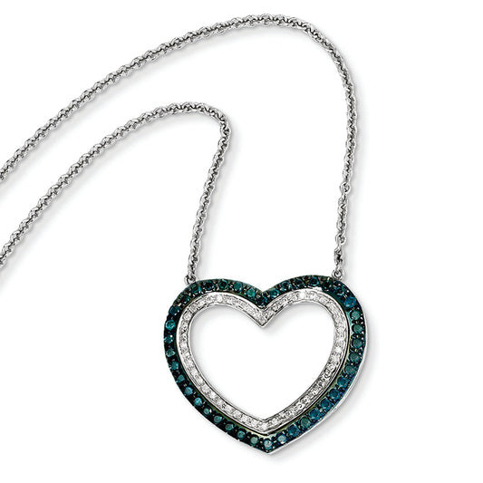0.5 Carat 14K White Gold Blue and White Diamond Heart Pendant