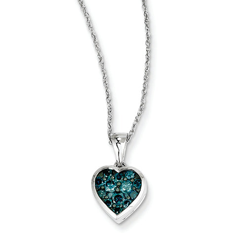 0.5 Carat 14K White Gold Blue Diamond Heart 18in Necklace