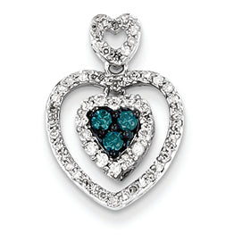 0.4 Carat 14K White Gold White & Blue Diamond Double Heart Pendant
