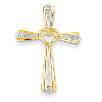 14K Gold Rhodium Diamond Cross Pendant
