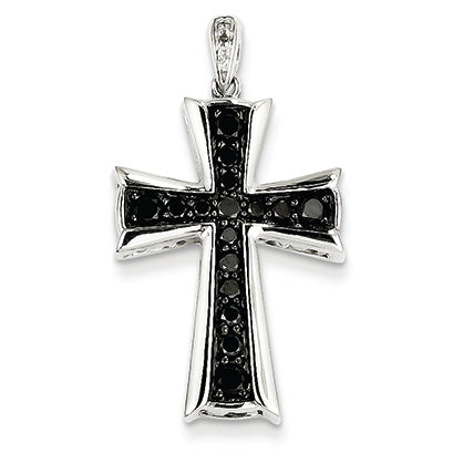 0.7 Carat 14K White Gold White & Black Diamond Cross Pendant
