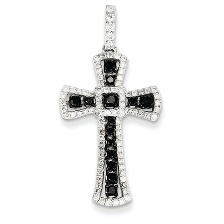 0.9 Carat 14K White Gold Black and White Diamond Cross Pendant