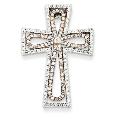 0.6 Carat 14K Gold Two-tone Diamond Cross Pendant Slide