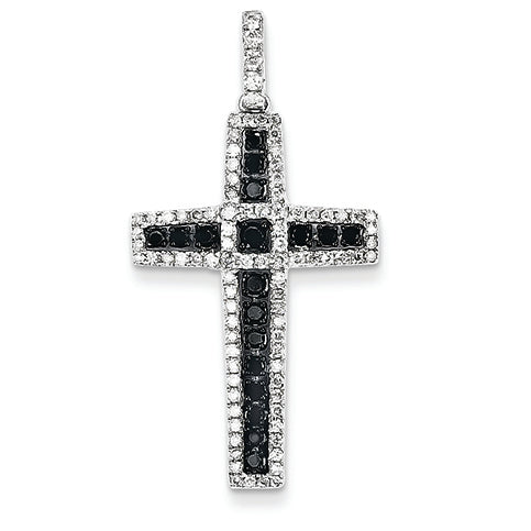0.9 Carat 14K White Gold Black and White Diamond Cross Pendant