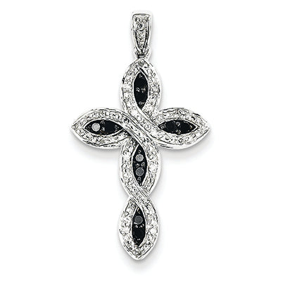 0.2 Carat 14K White Gold White & Black Diamond Cross Pendant
